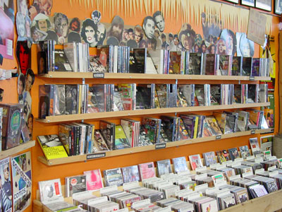 The racks at a record shop.