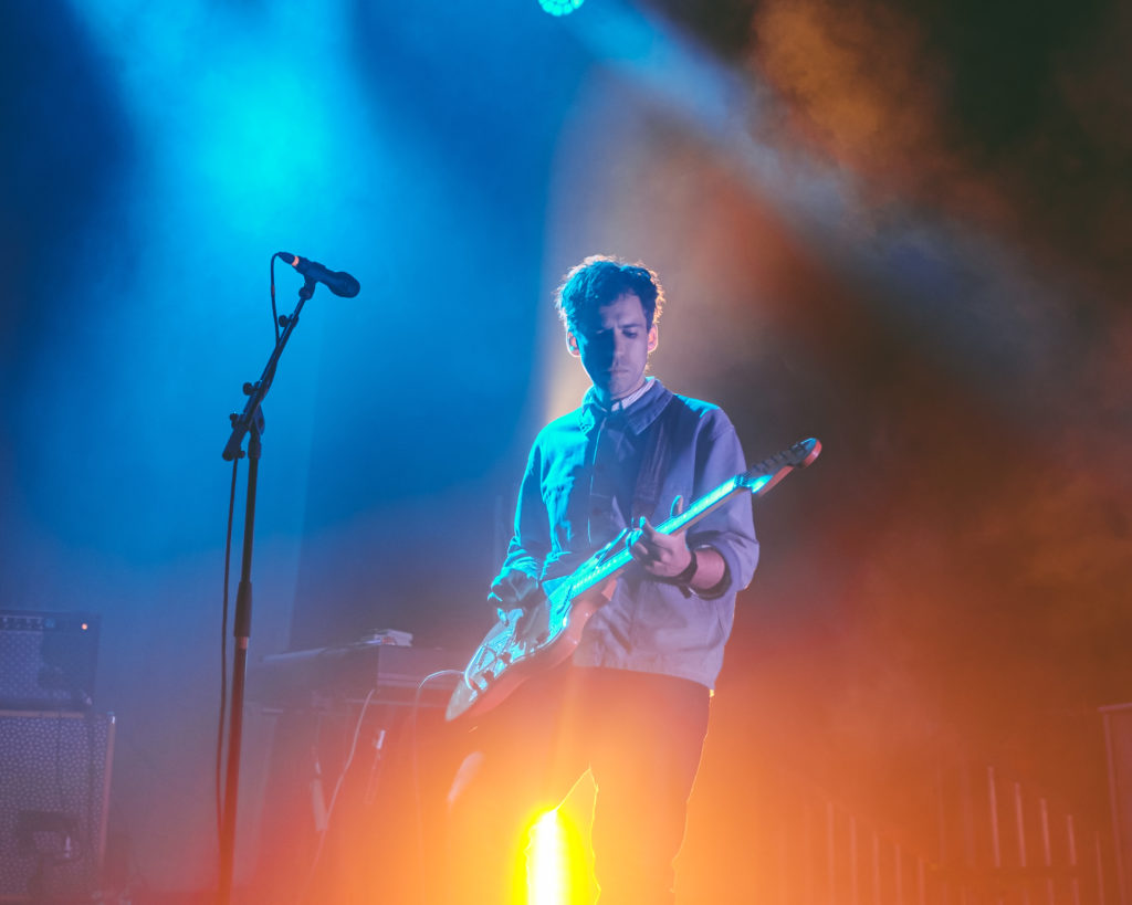 Guitar player for Parquet Courts performs onstage in Brooklyn