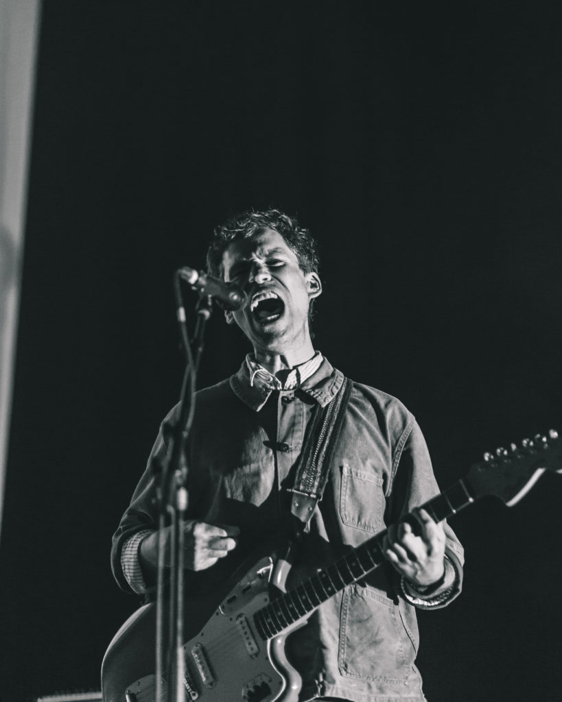 Guitar player and vocalist for Parquet Courts performs onstage in Brooklyn