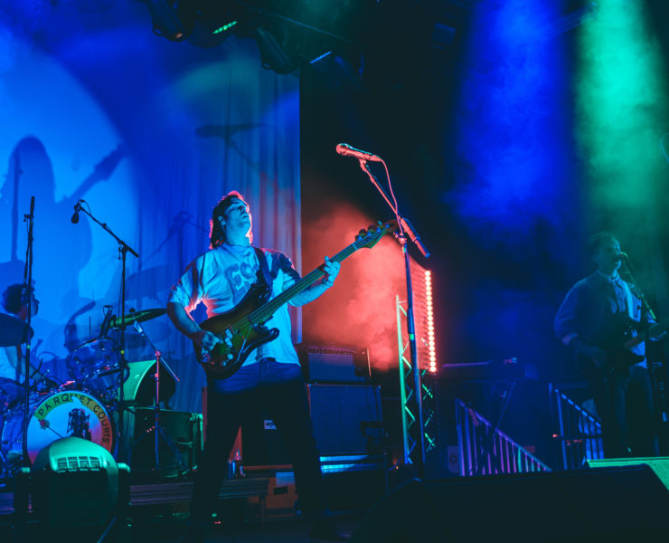 Bass player for Parquet Courts performs onstage in Brooklyn